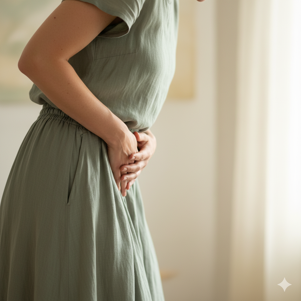 Mujer con dolor de tripa